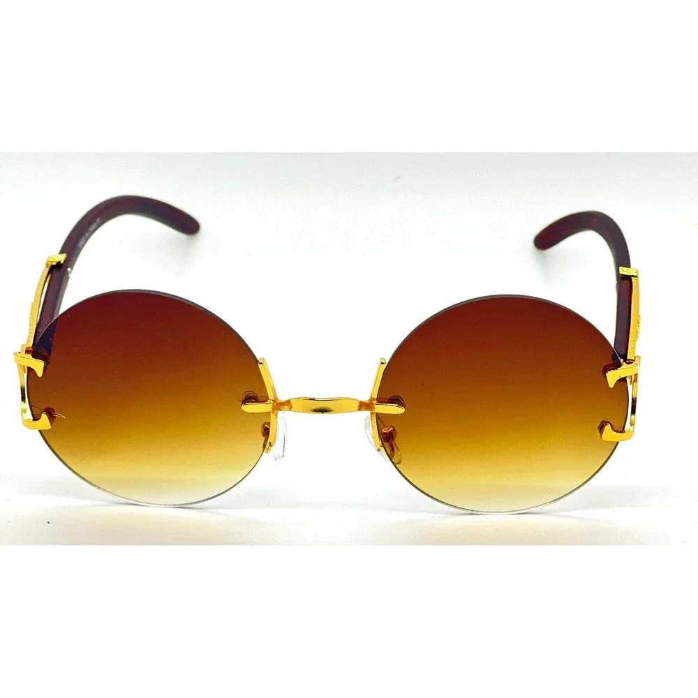 Sunglasses Classic UV400 Protection Gold‎ Frameless Retro Shades Circle Lentes